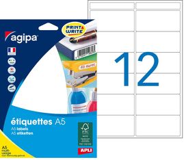 Apli Agipa - Etui A5 - 192 Étiquettes blanches multi-usages - 32 x 70 mm - coins arrondis - réf 114026