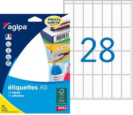 Apli Agipa - Etui A5 - 448 Étiquettes blanches multi-usages - 48,5 x 18,5 mm - coins arrondis - réf 114036
