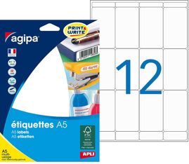 Apli Agipa - Etui A5 - 192 Étiquettes blanches multi-usages - 56 x 34 mm - coins arrondis - réf 114086