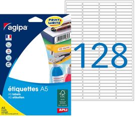 Apli Agipa - Etui A5 - 2048 Étiquettes blanches multi-usages - 6 x 33,5 mm - coins arrondis - réf 114089