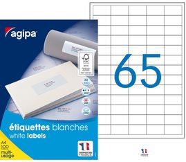 Apli Agipa - 6500 Étiquettes adhésives blanches multi-usages - 38 x 21,2 mm - coins droits - réf 118990