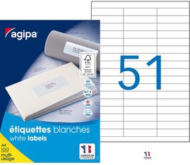 Apli Agipa - 5100 Étiquettes adhésives blanches multi-usages - 70 x 16,9 mm - coins droits - réf 118993