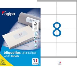 Apli Agipa - 800 Étiquettes adhésives blanches multi-usages - 105 x 70 mm - coins droits - réf 119003
