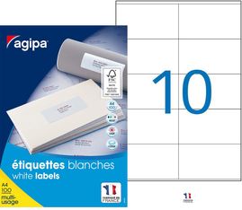 Apli Agipa - 1000 Étiquettes adhésives blanches multi-usages - 105 x 57 mm - coins droits - réf 119013