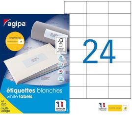 Apli Agipa - 2400 Étiquettes adhésives blanches multi-usages - 70 x 37 mm - coins droits - réf 119015