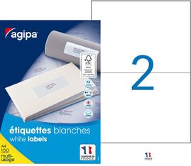 Apli Agipa - 200 Étiquettes adhésives blanches multi-usages - 210 x 148,5 mm - coins droits - réf 119016