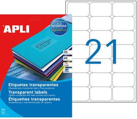 Apli Agipa - 420 Étiquettes transparentes impression laser - 63,5 x 38,1 mm - coins arrondis - réf 119027