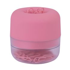 Distributeur de trombones rose magnétique soft touch avec base translucide et 50 trombones 28 mm