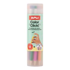 APLI Color Click - Étui de 12 porte-mines multicouleurs avec capuchons numérotés - taille-crayon et recharges.
