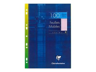 Clairefontaine - feuilles simples A4 - 100 pages - grands carreaux (Seyes) - perforées - rose