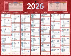 Calendrier bancaire année civile BOUCHUT "215 Rouge" 21 x 26,5 cm coloris rouge Pefc 70 %