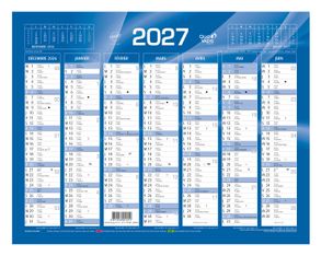 Quo Vadis - Calendrier mural - Français - Classic - Bleu - 14 mois de décembre à janvier - 27x21 cm - Papier Clairefontaine blanc - Fabrication française