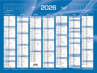 Quo Vadis - Calendrier bancaire 7 mois par face - 40,5 x 55 cm - bleu