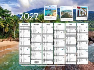 Quo Vadis - Calendrier mural - Français - Evasion - Evasion - 12 mois de janvier à décembre - 55x40,5 cm - Papier Clairefontaine blanc - Fabrication française