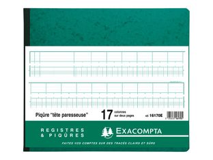 Exacompta - Piqûre tête paresseuse - 17 colonnes sur 2 pages - 27 x 32 cm