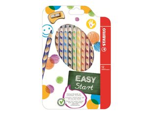STABILO EASYcolors - crayon de couleur - noir, jaune, orange, rose, bleu d'outremer, vert feuille, bleu ciel, violet rouge, jaune vert, marron clair, rose chair, rouge cerise (pack de 12)