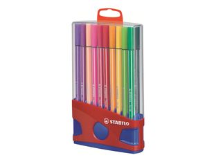 STABILO Pen 68 - feutre - noir, vert, jaune, orange, brun, violet, rose, vert clair, bleu d'outremer, rouge foncé, bleu prussien, lilas, gris foncé, bleu foncé, carmin, bleu turquoise, ocre foncé, azur, vert turquoise, couleur chair clair (pack de 20)