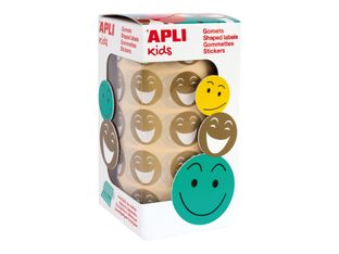 APLI kids - Autocollants - 900 pièces - happy face - 20 mm diameter - or métallisé