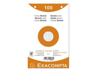 Fiches bristol quadrillées 5x5 perforées Exacompta – 125 x 200 mm – Paquet de 100 – Couleurs assorties