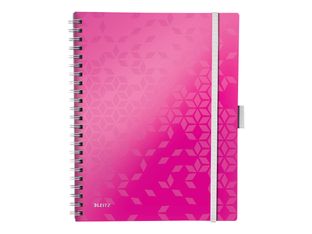 Leitz WOW Be Mobile - Bloc collège polypro - reliure à anneaux métalliques - A4 - 160 pages - ligné - rose métallique