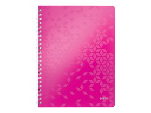 Leitz WOW - Bloc collège polypro - reliure à anneaux métalliques - A4 - 160 pages - ligné - rose métallique