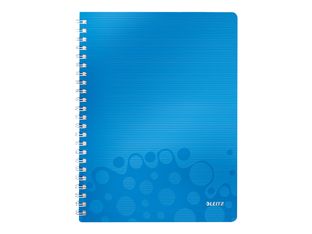 Leitz WOW - Bloc collège polypro - reliure à anneaux métalliques - A4 - 160 pages - ligné - bleu métallique