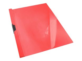 Esselte - chemise à clip - pour A4 - capacité : 25 feuilles - rouge avec couverture avant transparente