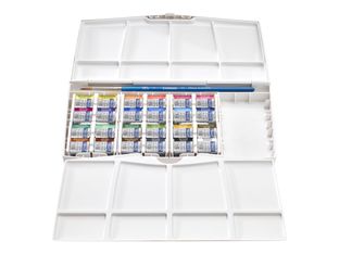 Winsor & Newton Cotman Painting PLUS - ensemble de peinture - aquarelle - 24 couleurs - bleu d'outremer, ombre, rouge indien, gris de Payne, Sienne brulée, ocre jaune, terre d'ombre brûlée, vert sève, blanc de Chine, bleu cobalt, teinte bleue céruléen, é