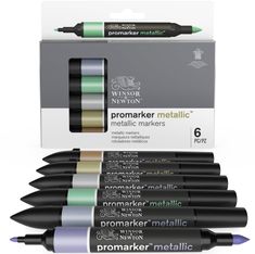 ProMarker Metallic - Pack de 6 marqueurs double pointe - coloris assortis - Winsor & Newton