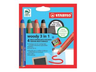 STABILO woody 3 in 1 - crayon de couleur - couleurs assorties (pack de 4)