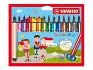 STABILO Trio Scribbi - feutre - noir, rouge, bleu, vert, bleu clair, jaune, orange, brun, violet, rose, vert clair, abricot, marron clair, gris éléphant (pack de 14)