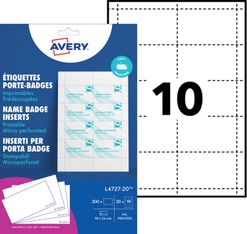 Avery - 200 inserts imprimables pour badges - 54 x 90 mm - 190 g/m² - blanc