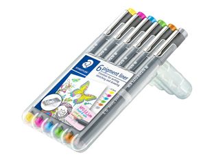 STAEDTLER pigment liner 308 - Feutre fin - bleu clair, jaune, vert clair, gris, fuchsia, marron clair - encre pigmentée - 0.3 mm