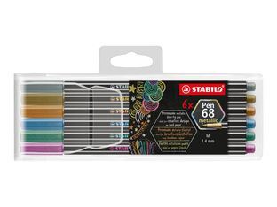 STABILO Pen 68 - Pack de 6 feutres - argent, cuivre, or, vert métallique, bleu métallique, rose métallique
