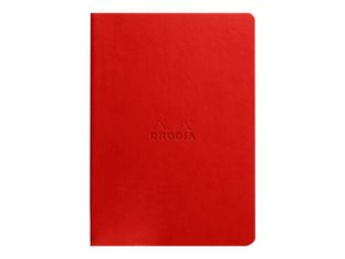 RHODIA Rhodiarama - Cahier de notes - reliure piquée - A5 (148 x 210 mm) - 32 feuilles / 64 pages - papier ivoire - ligné - couverture framboise - similicuir