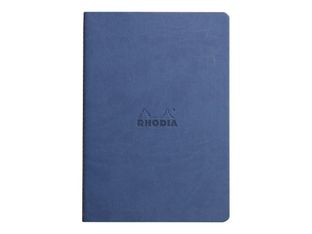 RHODIA Rhodiarama - Cahier de notes - reliure piquée - A5 (148 x 210 mm) - 32 feuilles / 64 pages - papier ivoire - ligné - couverture bleu saphir - similicuir