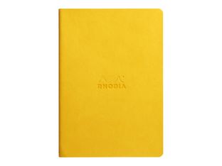 RHODIA Rhodiarama - Cahier de notes - reliure piquée - A5 (148 x 210 mm) - 32 feuilles / 64 pages - papier ivoire - ligné - couverture jaune jonquille - similicuir