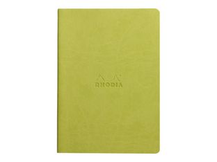 RHODIA Rhodiarama - Cahier de notes - reliure piquée - A5 (148 x 210 mm) - 32 feuilles / 64 pages - papier ivoire - ligné - couverture vert anis - similicuir