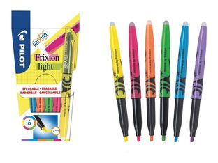 Pilot FriXion Light - Pack de 6 surligneurs effaçables - encre thermosensible - pointe moyenne - couleurs assorties
