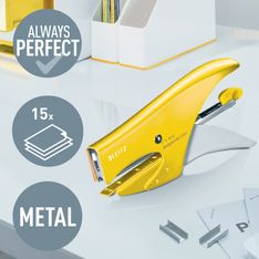 Leitz – WOW – Pince-Agrafeuse – 15 Feuilles-Agrafes N°10 Incluses – Jaune