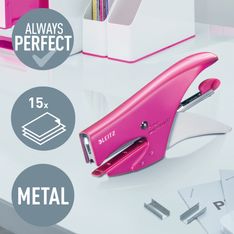 Leitz – WOW – Pince-Agrafeuse – 15 Feuilles-Agrafes N°10 Incluses – Rose