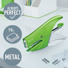 Leitz – WOW – Pince-Agrafeuse – 15 Feuilles-Agrafes N°10 Incluses – Vert