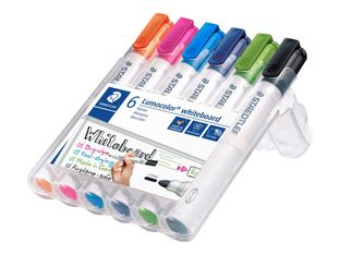 STAEDTLER Lumocolor 351 - Marqueur - pour verre, tableau blanc, porcelaine - noir, bleu, bleu clair, orange, rose, vert clair - 2 mm (pack de 6)