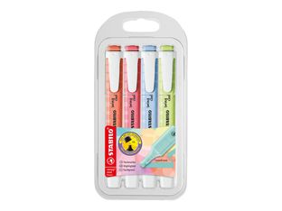 STABILO swing cool Pastel - Surligneur - rouge corail, fleur de cerisier rose, bleu nuageux, pincée de citron vert - encre à l'eau - 1-4 mm (pack de 4)