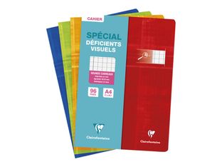 Clairefontaine - Cahier pour déficients visuels - A4 (21 x 29,7 cm) x 96 pages - Grands carreaux (Séyès) noirs agrandis - Disponible en différents coloris