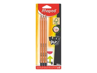 Maped Black'Peps - Pack de 6 crayons - HB + 1 gomme Technic 600