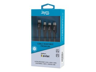 JAYM - Câble USB-C vers  Lightning, Micro-USB, USB-C mâle - 1.5 m - noir