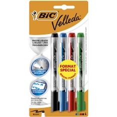 BIC - 4 marqueurs effaçables à sec - pointe moyenne - noir, bleu, rouge, vert