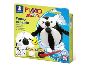 FIMO kids 8035 - Ensemble de pâte à modeler - 4 pièces - funny penguin - 84 g - noir, blanc