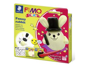 FIMO kids 8035 - Ensemble de pâte à modeler - 4 pièces - funny rabbit - 84 g - noir, pearlescent yellow